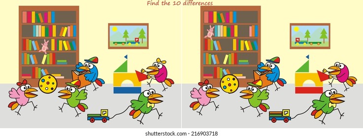nursery,find ten differences , vector illustration, game