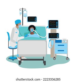 Nurses care for patients in the intensive care unit. Thank you nurses and doctors. Medical technology and life saving. Vector illustration.