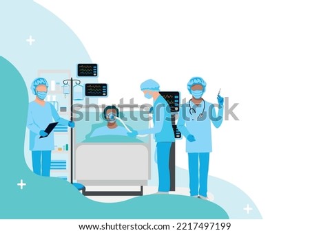 Nurses care for patients in the intensive care unit. Thank you nurses and doctors. Medical technology and life saving. Vector illustration.