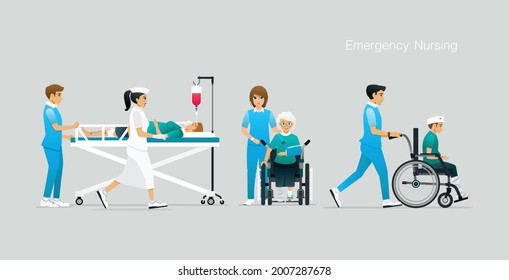 Las enfermeras están cuidando y agilizando el tratamiento de las víctimas de accidentes.