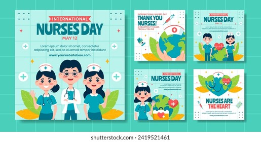 Nurses Day Social Media Post Flat Cartoon Hand Drawn Templates Background Illustration