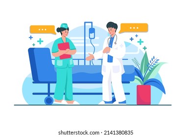 Nurses discuss with a doctor Illustration concept. Flat illustration isolated on white background.