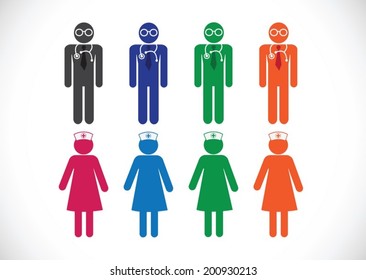 Nurses and doctor  icons