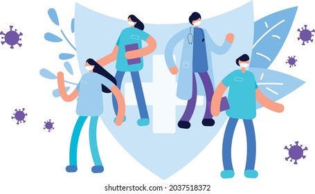 Enfermeras y médicos, protección, virus