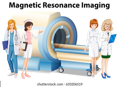 Enfermeras y doctores por resonancia magnética, ilustración