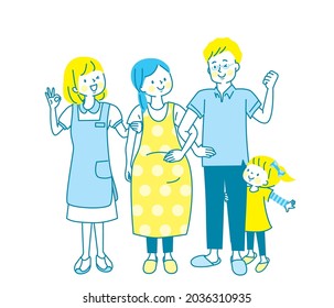 Nurses and doctors laughing with their arms crossed with a pregnant woman