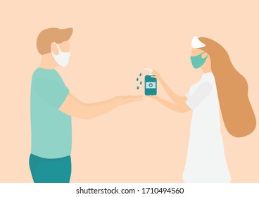 Nurses give people to wash hands with alcohol.
Illustration about  hand cleaning