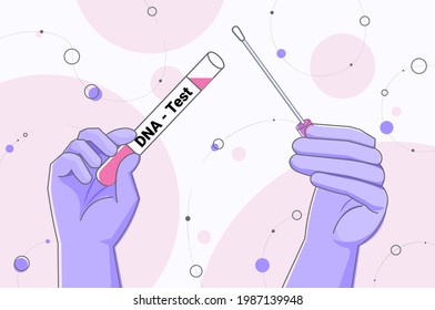 nurses hands holding buccal cotton swab and test tube ready to collect DNA from the cells genetic engineering