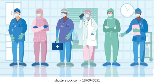 Nurses healthcare workers doctors assistants protective clothing uniform equipment flat composition vector illustration  - Shutterstock ID 1870943851