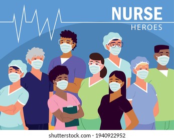 nurses heroes with medical maks