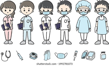 Nurses illustration with medical equipment