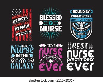 Nurses lettering typographic bundle design vector, Nursing emblem badge bundle.