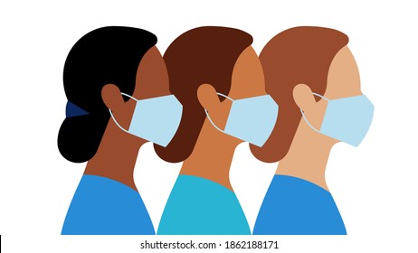 Nurses in medical mask. Medical staff are fighting a viral infection. Vector illustration of a nurse in blue uniform on a blue.