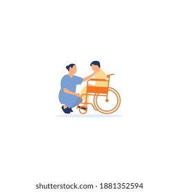 nurses and patients in wheelchairs modern flat design illustration
