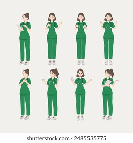 Nurses performing various tasks. Illustrated in a professional flat cartoon style. Ideal for medical and healthcare designs.