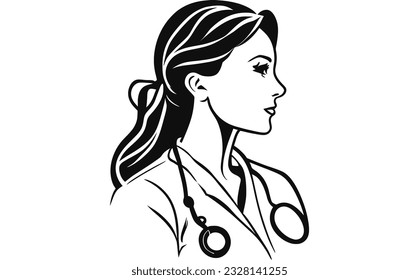 nurses silhouette vector art, Silhouette of Woman Doctor.
