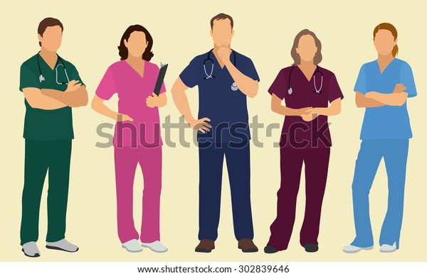 Nurses Surgeons Wearing Scrubs Stock Vector (Royalty Free) 302839646