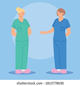 nurses in uniform, health worker illustration design