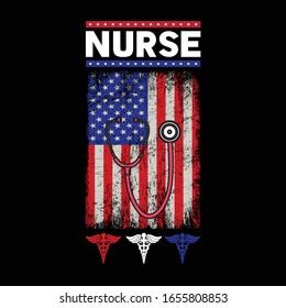 Nurse,USA Flag Nurse T Shirt Design Vector.