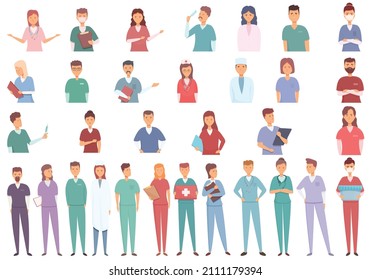 Nursing assistant icons set cartoon vector. Old elder. People care