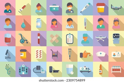 Nursing assistant icons set flat vector. Elder people. Care patient