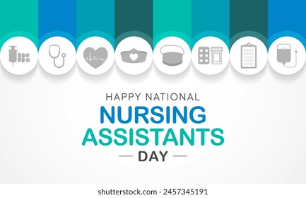 Nursing Assistants day is observed every year in June, The main role of a CNA is to provide basic care to patients and help them with daily activities. vector illustration.