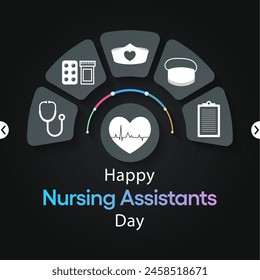 Nursing Assistants day is observed every year in June, The main role of a CNA is to provide basic care to patients and help them with daily activities. vector illustration.