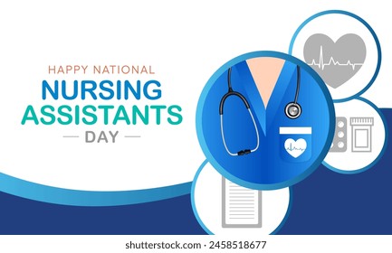 Nursing Assistants day is observed every year in June, The main role of a CNA is to provide basic care to patients and help them with daily activities. vector illustration.