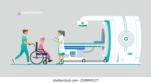 Nursing Assistants Are Taking Cancer Patients For Radiotherapy.