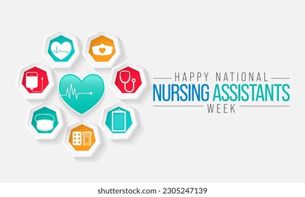 Nursing assistants week is observed every year in June, The main role of a CNA is to provide basic care to patients and help them with daily activities. vector illustration