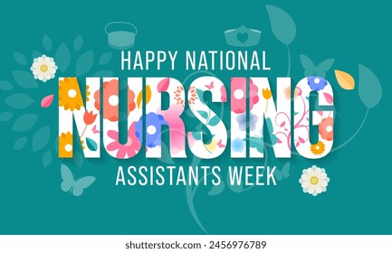 Nursing Assistants week is observed every year in June, The main role of a CNA is to provide basic care to patients and help them with daily activities. vector illustration.