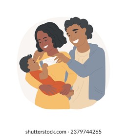 Nursing a baby isolated cartoon vector illustration. Teenagers raising child, teens couple feeding baby together, boy and girl having children early, adolescent parents vector cartoon.