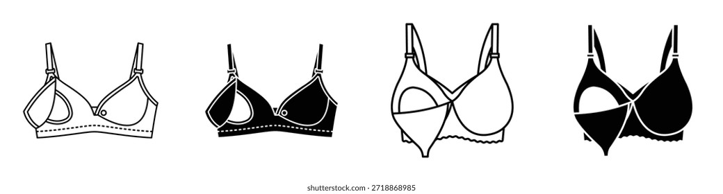 Pflege-BH-Symbol in linearem und Clipart-Style-Pack auf weißem Hintergrund.