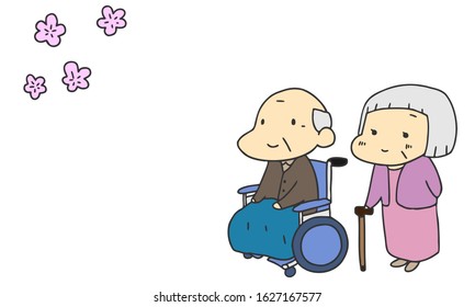 Nursing care, elderly people, cherry blossom viewing