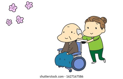 Nursing care, elderly people, cherry blossom viewing