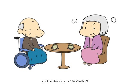 Nursing care: old man couple fight