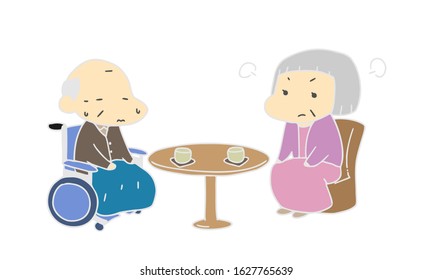 Nursing care: old man couple fight