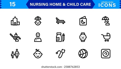 Nursing and Child Care Icon Set. Professional Vector Icons for Healthcare, Pediatrics, and Baby Care Designs