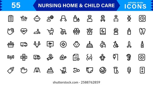 Nursing and Child Care Icon Set. Professional Vector Icons for Healthcare, Pediatrics, and Baby Care Designs