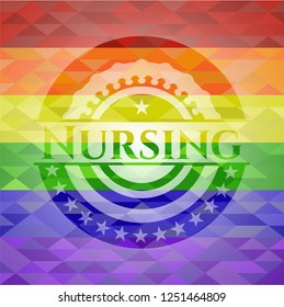 Nursing emblem on mosaic background with the colors of the LGBT flag