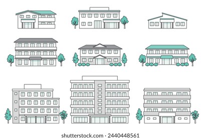 Conjunto de ilustración de edificio de enfermería