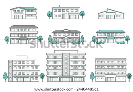 Nursing facility building illustration set