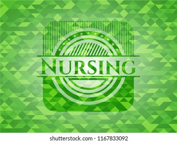 Nursing green emblem with triangle mosaic background