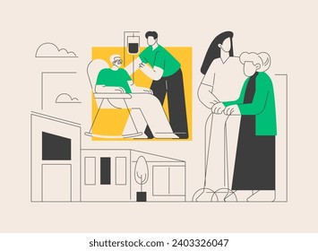 Nursing home abstract concept vector illustration. Nursing facility, residential home, physical therapy, care service for senior people, retiree long term stay, rest house abstract metaphor.