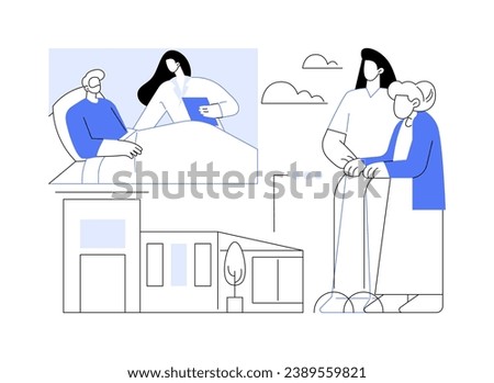 Nursing home abstract concept vector illustration. Nurse helps sickness patients from hospice, physical medicine and rehabilitation, palliative medicine, people with disability abstract metaphor.