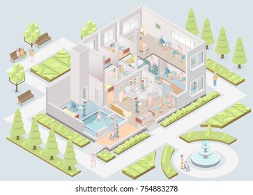 Nursing Home. Assisted-living Facility. Isometric. Vector Illustration