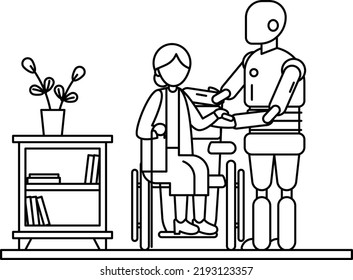Nursing Home Bot diseño de iconos vectoriales, símbolo de medicina robótica, Signo de escena de sanidad, Innovación de trabajos de inteligencia artificial en la ilustración de existencias de la Clínica moderna, Concepto de robots con asistencia social