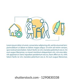 Nursing home concept linear illustration. Geriatrics. Elderly care. Article, brochure, magazine page. Caregiver. Hospice center. Medicine and healthcare. Print design. Vector isolated outline drawing