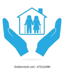 Nursing Home For Elderly In Hand Blue Icon