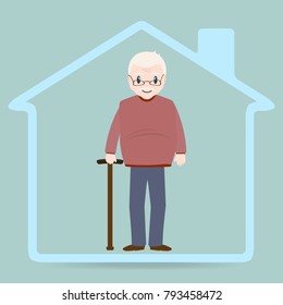 Nursing home for elderly man icon